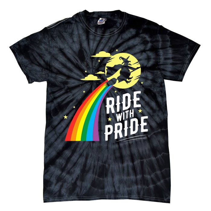 Ride With Pride Lgbt Gay Lesbian Witch Halloween Tie-Dye T-Shirt