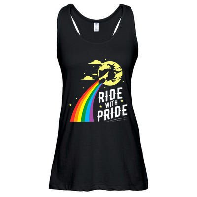 Ride With Pride LGBT Gay Lesbian Witch Halloween Ladies Essential Flowy Tank