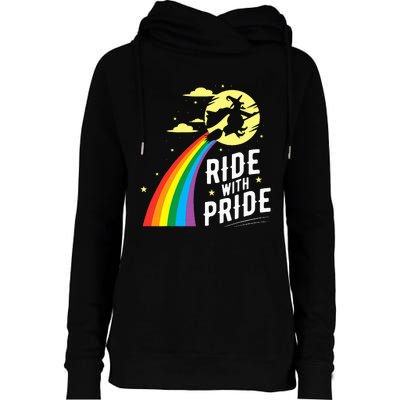 Ride With Pride LGBT Gay Lesbian Witch Halloween Womens Funnel Neck Pullover Hood