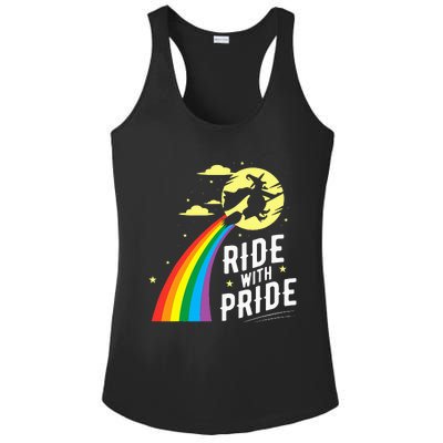 Ride With Pride LGBT Gay Lesbian Witch Halloween Ladies PosiCharge Competitor Racerback Tank