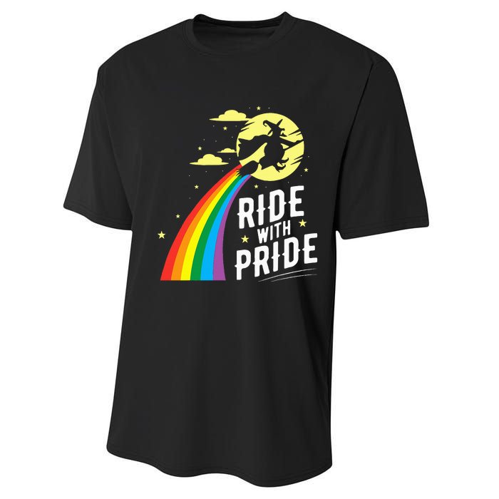 Ride With Pride LGBT Gay Lesbian Witch Halloween Performance Sprint T-Shirt