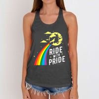 Ride With Pride LGBT Gay Lesbian Witch Halloween Women's Knotted Racerback Tank