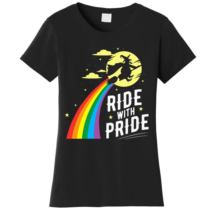 Ride With Pride LGBT Gay Lesbian Witch Halloween Women's T-Shirt