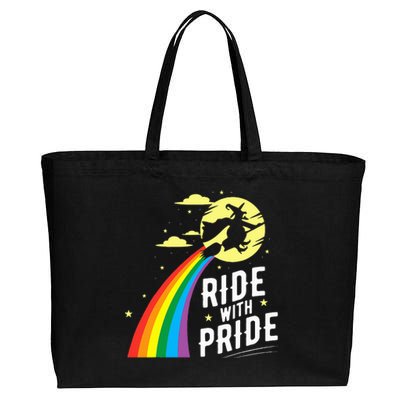 Ride With Pride LGBT Gay Lesbian Witch Halloween Cotton Canvas Jumbo Tote