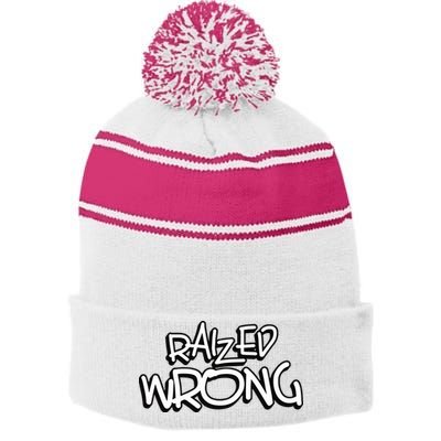Raized Wrong Stripe Pom Pom Beanie