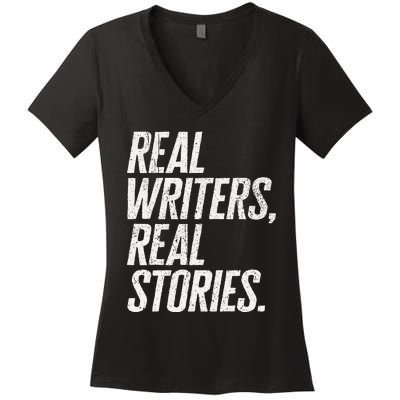 Real Writers Real Stories WGA Writers Guild America Strike Women's V-Neck T-Shirt