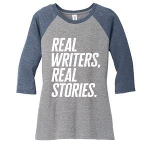 Real Writers Real Stories WGA Writers Guild America Strike Women's Tri-Blend 3/4-Sleeve Raglan Shirt