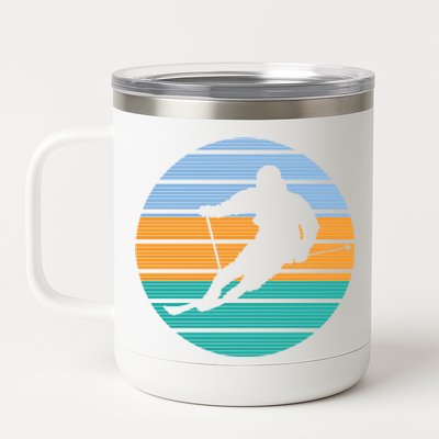 Retro Winter Sport Ice Skiing Skier Snow Shredding Slopes Cute Gift 12 oz Stainless Steel Tumbler Cup