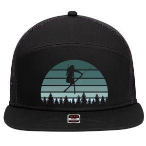 Retro Winter Sport Ice Skiing Skier Snow Shredding Slopes Meaningful Gift 7 Panel Mesh Trucker Snapback Hat