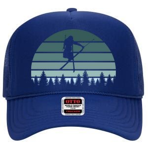 Retro Winter Sport Ice Skiing Skier Snow Shredding Slopes Meaningful Gift High Crown Mesh Back Trucker Hat