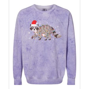 Raccoon Wearing Santa Hat Snowflakes Christmas Lights Funny Gift Colorblast Crewneck Sweatshirt