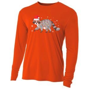 Raccoon Wearing Santa Hat Snowflakes Christmas Lights Funny Gift Cooling Performance Long Sleeve Crew