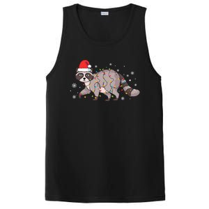 Raccoon Wearing Santa Hat Snowflakes Christmas Lights Funny Gift PosiCharge Competitor Tank