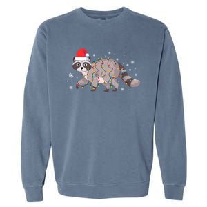 Raccoon Wearing Santa Hat Snowflakes Christmas Lights Funny Gift Garment-Dyed Sweatshirt