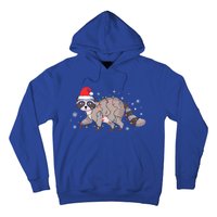 Raccoon Wearing Santa Hat Snowflakes Christmas Lights Funny Gift Hoodie