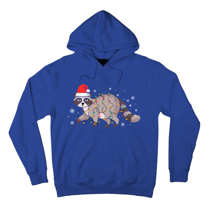 Raccoon Wearing Santa Hat Snowflakes Christmas Lights Funny Gift Hoodie