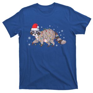 Raccoon Wearing Santa Hat Snowflakes Christmas Lights Funny Gift T-Shirt