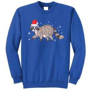 Raccoon Wearing Santa Hat Snowflakes Christmas Lights Funny Gift Tall Sweatshirt