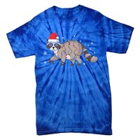 Raccoon Wearing Santa Hat Snowflakes Christmas Lights Funny Gift Tie-Dye T-Shirt