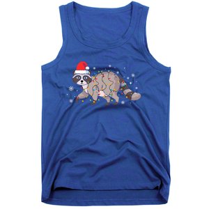 Raccoon Wearing Santa Hat Snowflakes Christmas Lights Funny Gift Tank Top