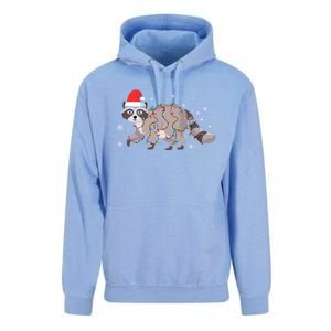 Raccoon Wearing Santa Hat Snowflakes Christmas Lights Funny Gift Unisex Surf Hoodie