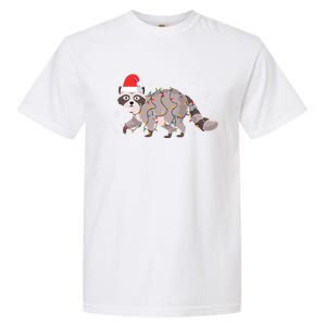 Raccoon Wearing Santa Hat Snowflakes Christmas Lights Funny Gift Garment-Dyed Heavyweight T-Shirt