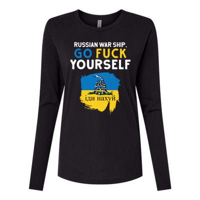 Russian War Ship Go Fuck Yourself Ukraine Womens Cotton Relaxed Long Sleeve T-Shirt