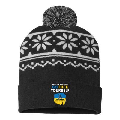 Russian War Ship Go Fuck Yourself Ukraine USA-Made Snowflake Beanie