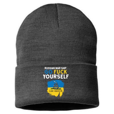 Russian War Ship Go Fuck Yourself Ukraine Sustainable Knit Beanie