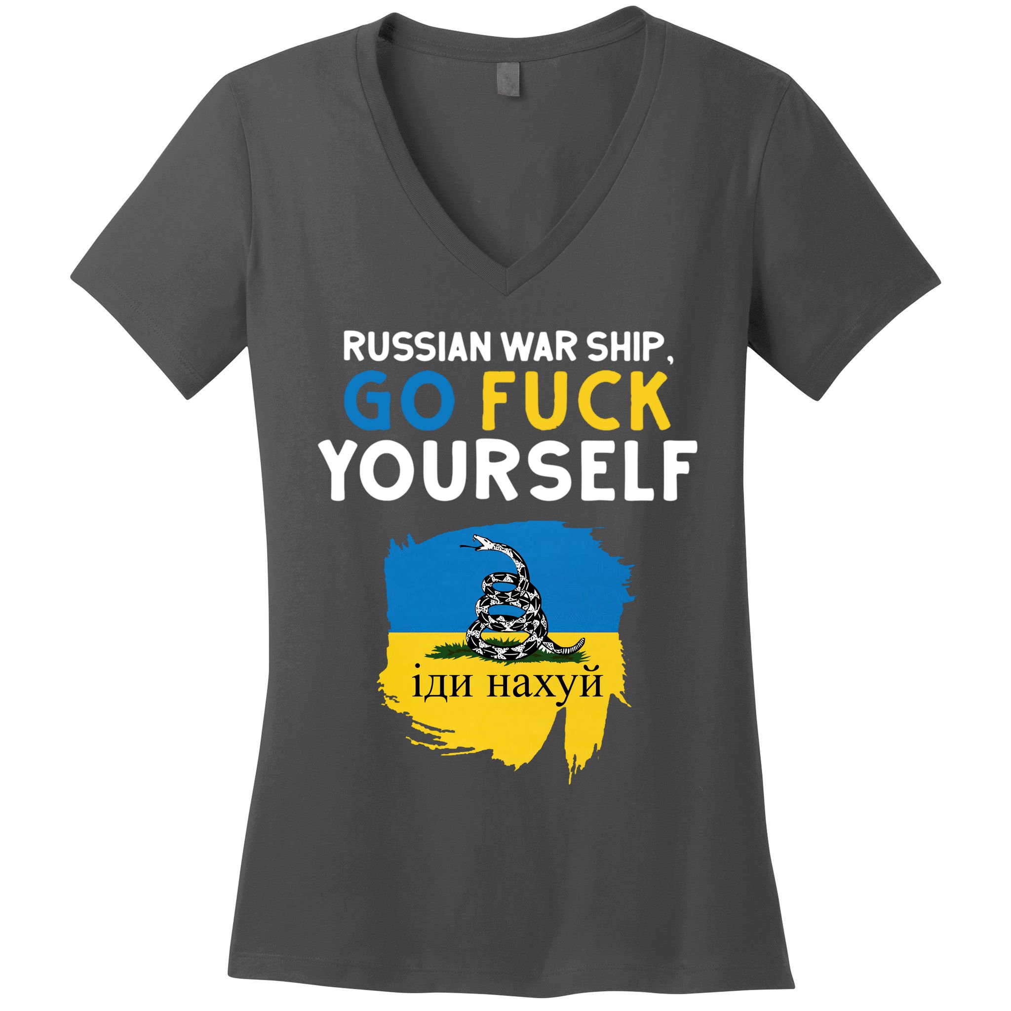 Russian War Ship Go Fuck Yourself Ukraine Women's V-Neck T-Shirt