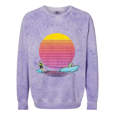 Retro Water Ski Lover Gift Waterski Love Gifts Skiing Colorblast Crewneck Sweatshirt