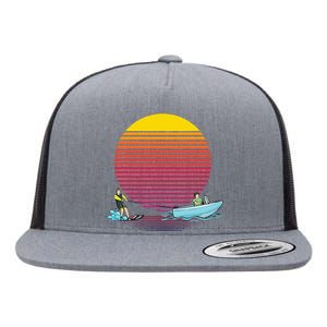 Retro Water Ski Lover Gift Waterski Love Gifts Skiing Flat Bill Trucker Hat