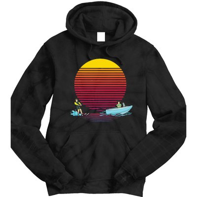 Retro Water Ski Lover Gift Waterski Love Gifts Skiing Tie Dye Hoodie