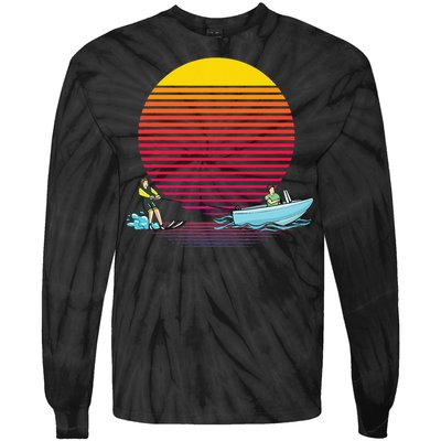 Retro Water Ski Lover Gift Waterski Love Gifts Skiing Tie-Dye Long Sleeve Shirt