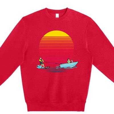 Retro Water Ski Lover Gift Waterski Love Gifts Skiing Premium Crewneck Sweatshirt