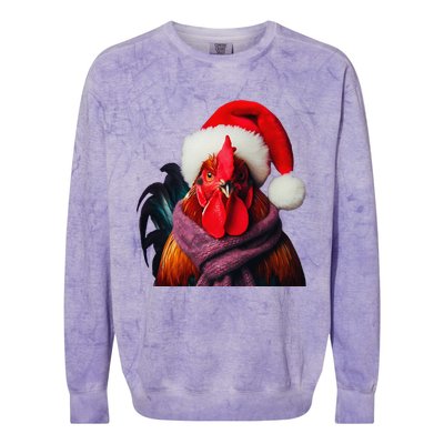 Rooster With Santa Hat Christmas Xmas Chicken Lover Owner Colorblast Crewneck Sweatshirt