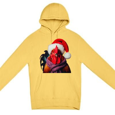 Rooster With Santa Hat Christmas Xmas Chicken Lover Owner Premium Pullover Hoodie