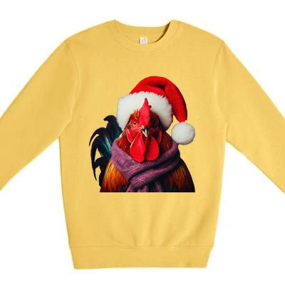 Rooster With Santa Hat Christmas Xmas Chicken Lover Owner Premium Crewneck Sweatshirt