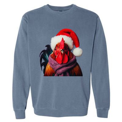 Rooster With Santa Hat Christmas Xmas Chicken Lover Owner Garment-Dyed Sweatshirt