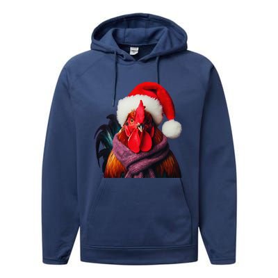 Rooster With Santa Hat Christmas Xmas Chicken Lover Owner Performance Fleece Hoodie