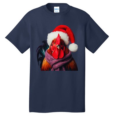 Rooster With Santa Hat Christmas Xmas Chicken Lover Owner Tall T-Shirt