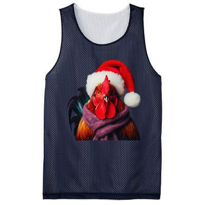 Rooster With Santa Hat Christmas Xmas Chicken Lover Owner Mesh Reversible Basketball Jersey Tank