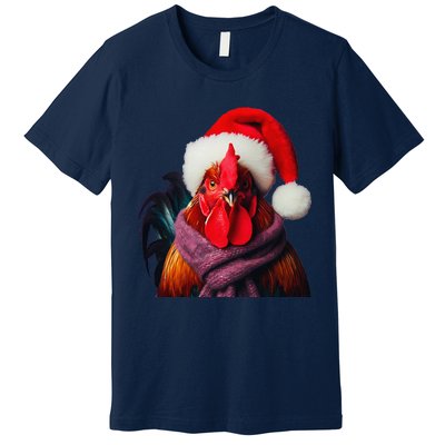 Rooster With Santa Hat Christmas Xmas Chicken Lover Owner Premium T-Shirt