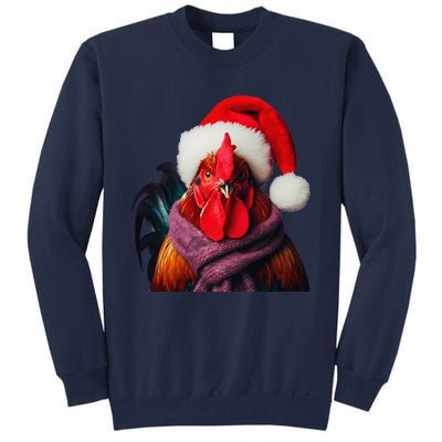 Rooster With Santa Hat Christmas Xmas Chicken Lover Owner Tall Sweatshirt