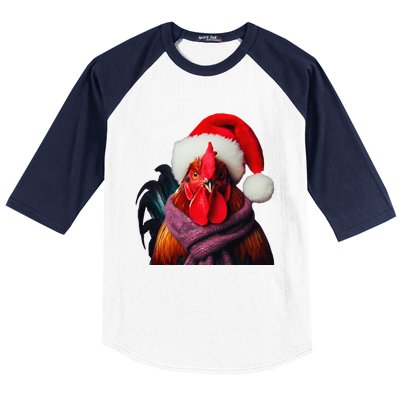 Rooster With Santa Hat Christmas Xmas Chicken Lover Owner Baseball Sleeve Shirt