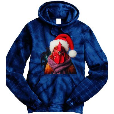 Rooster With Santa Hat Christmas Xmas Chicken Lover Owner Tie Dye Hoodie