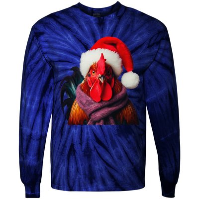 Rooster With Santa Hat Christmas Xmas Chicken Lover Owner Tie-Dye Long Sleeve Shirt