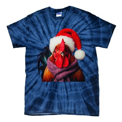 Rooster With Santa Hat Christmas Xmas Chicken Lover Owner Tie-Dye T-Shirt