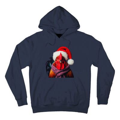 Rooster With Santa Hat Christmas Xmas Chicken Lover Owner Tall Hoodie