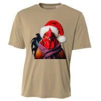 Rooster With Santa Hat Christmas Xmas Chicken Lover Owner Cooling Performance Crew T-Shirt